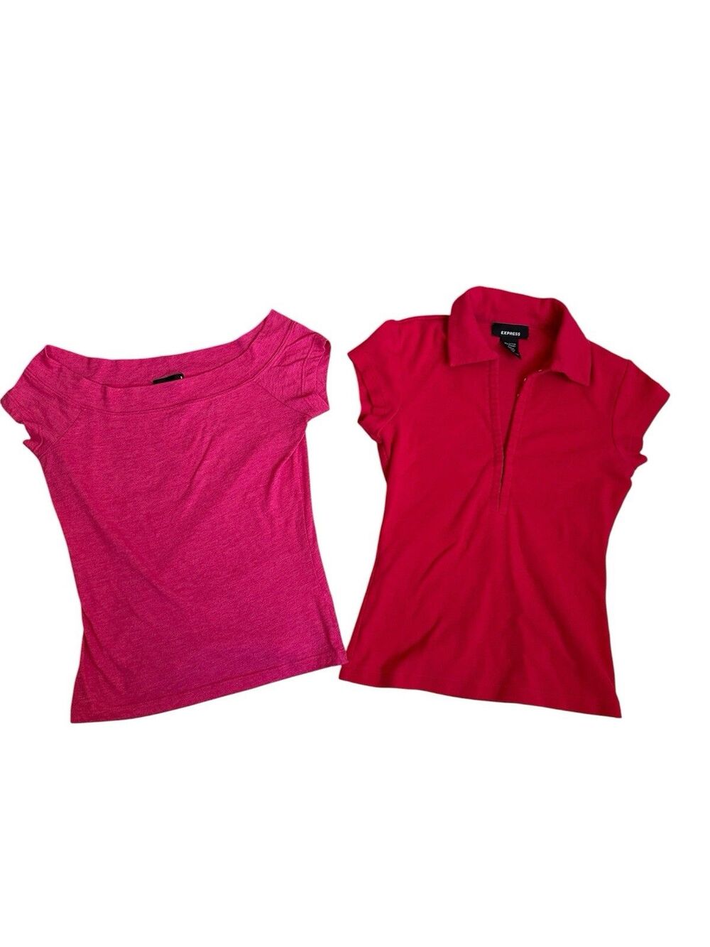 Lot of 2 Y2K Tops Express Hot Pink Polo & Vintage Made in USA Pink Tee-Size XS